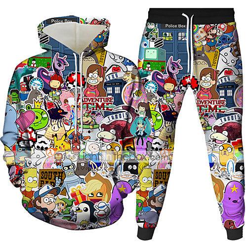 

Men's Plus Size 3D Hoodies Set Graphic 3D 2 Piece Hooded Daily 3D Print Casual Hoodies Sweatshirts Long Sleeve Blue Yellow Gray