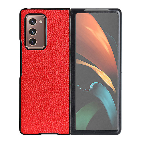 

Phone Case For Samsung Galaxy Back Cover Leather Galaxy Z Fold 2 Shockproof Solid Color Genuine Leather