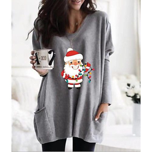 

Women's T Shirt Dress Tee Dress Short Mini Dress Blue Purple Gray Black Long Sleeve Print Tie Dye Pocket Print Fall Winter Round Neck Casual Christmas Loose 2021 S M L XL XXL 3XL 4XL 5XL / Plus Size