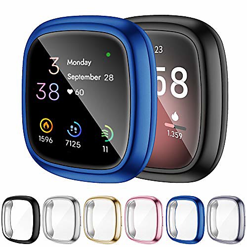 

omee 6-pack sense screen protector case compatible with fitbit sense/fitbit versa 3, soft tpu bumper full cover protective case, for sense&versa 3 watch scratch-proof