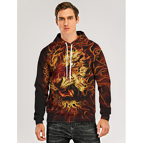 

Men's Pullover Hoodie Sweatshirt Animal Patterned Graphic 3D Front Pocket Hooded Daily 3D Print 3D Print Casual Hoodies Sweatshirts Long Sleeve Orange