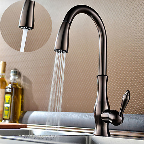 

Brass Kitchen faucet,Single Handle One Hole Oil-rubbed Bronze Pull-out Spray type andStandardSpout Deck Mounted Traditional Kitchen Taps with Hot and Cold Water
