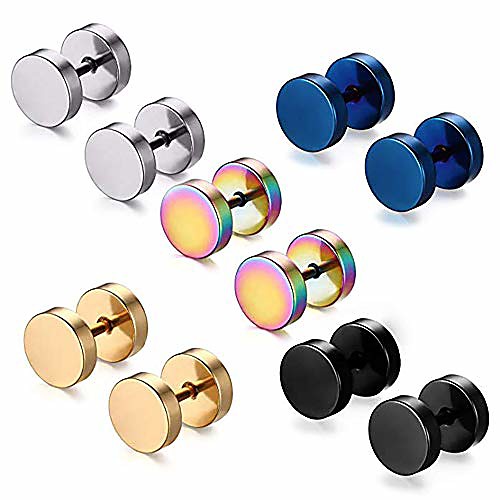 

stainless steel mens womens stud earrings set ear piercing plugs tunnel punk style(7-8mm)5 colors (5 colors7mmer0012)
