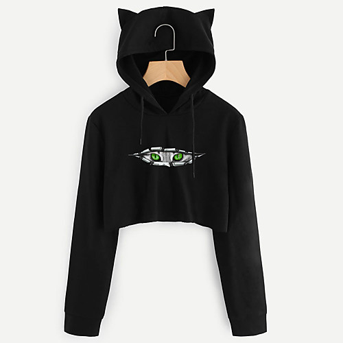 

Women's Hoodie Cropped Hoddie Cat Graphic Crop Top Cat Ear Daily Basic Casual Hoodies Sweatshirts Blue Wine Army Green