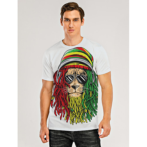 

Men's Tunic Tee T shirt 3D Print Graphic 3D Animal Print Short Sleeve Daily Tops Personalized Chic & Modern Colorful Lion Round Neck White