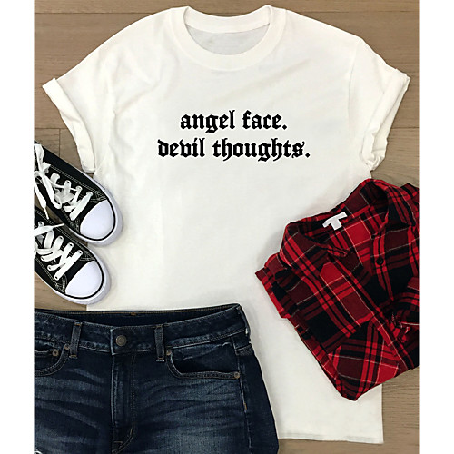 

Women's T shirt Graphic Text Letter Print Round Neck Tops 100% Cotton Basic Basic Top White