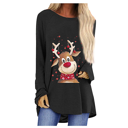 

Women's T Shirt Dress Tee Dress Short Mini Dress Blue Gray Green White Black Red Long Sleeve Print Print Fall Winter Round Neck Casual Loose 2021 S M L XL XXL 3XL / Cotton / Cotton