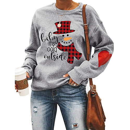 

Women's Christmas Blouse Graphic Prints Long Sleeve Print Round Neck Christmas Tops White Blushing Pink Gray