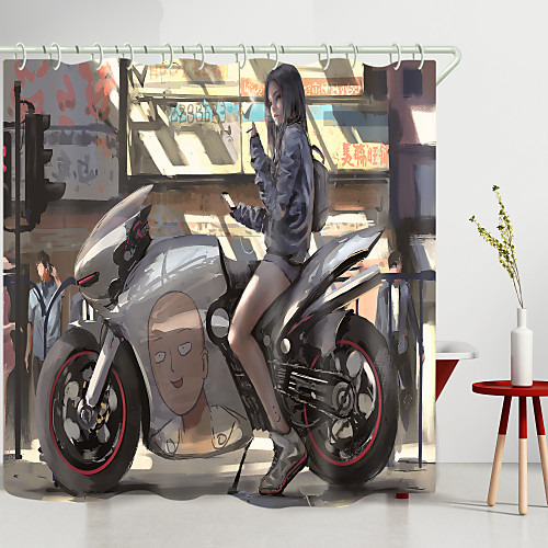 

Motorcycle Girl Digital Printing Shower Curtain Shower Curtains Hooks Modern Polyester New Design