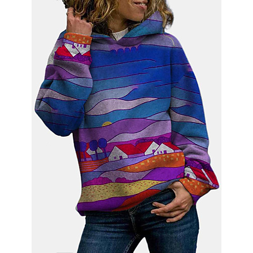 

Women's Pullover Hoodie Sweatshirt Graphic Scenery Color Block Daily Basic Casual Hoodies Sweatshirts Cotton Loose Blue Purple Green