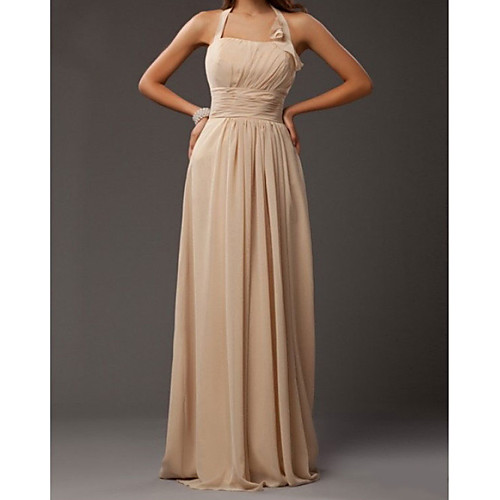 

Sheath / Column Minimalist Elegant Wedding Guest Formal Evening Dress Halter Neck Sleeveless Floor Length Chiffon with Pleats 2021