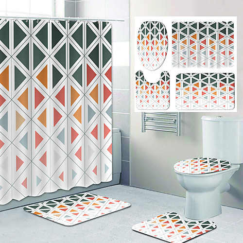 

Geometric Pattern Printing Bathroom Shower Curtain Leisure Toilet Four-Piece Design