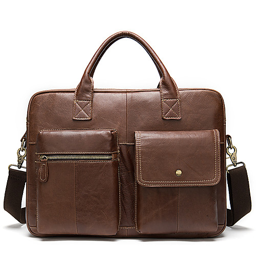 

Men's Bags Cowhide Shoulder Messenger Bag Laptop Bag Briefcase Zipper Daily 2021 Handbags Red Brown Black Brown Coffee