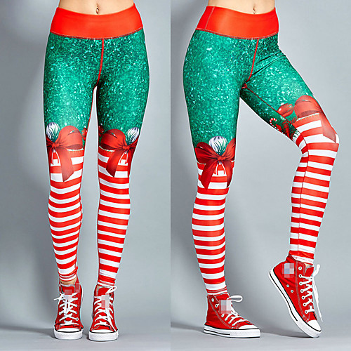 

Women's Running Tights Leggings Compression Pants Street Base Layer Bottoms Spandex Winter Fitness Gym Workout Running Training Exercise Tummy Control Butt Lift Breathable Sport 3D Christmas Red and