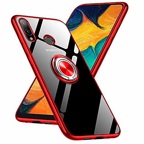 

samsung galaxy a20 case/a30 case clear ultra thin ring with built-in 360 rotatable ring kickstand fit magnetic car mount and drop proof impact resist tpu case (crystal clear) (red)