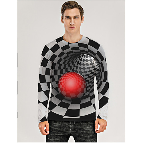 

Men's T shirt 3D Print Graphic Optical Illusion 3D Print Long Sleeve Daily Tops Black / White Purple Yellow