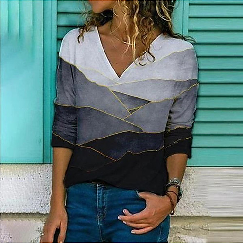 

Women's Blouse Shirt Graphic Prints Long Sleeve Print V Neck Streetwear Tops White Black Blue