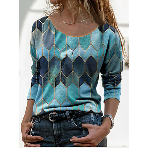 

Women's Going out Blouse Shirt Heart Color Block Tie Dye Long Sleeve Patchwork Print Round Neck Basic Streetwear Tops Loose Yellow Green Royal Blue