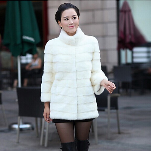 

Women's Faux Fur Coat Going out Fall & Winter Long Coat Stand Collar Regular Fit Jacket Solid Colored White Black