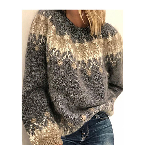 

Women's Solid Color Jumper Acrylic Fibers Long Sleeve Sweater Cardigans Crew Neck Fall Winter Black Red Navy Blue