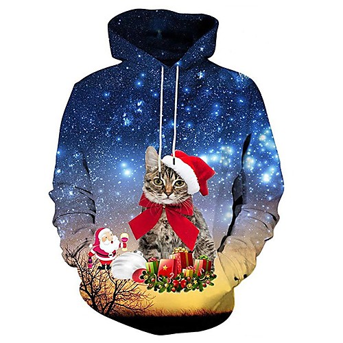 

Men's Pullover Hoodie Sweatshirt Graphic 3D Ugly Christmas Round Neck Christmas 3D Print Casual Christmas Hoodies Sweatshirts Long Sleeve Loose Blue / Animal