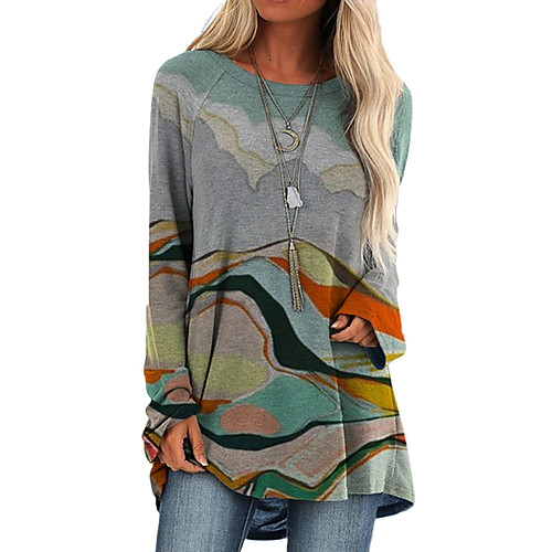 

Women's Blouse Shirt Abstract Long Sleeve Print Round Neck Tops Gray