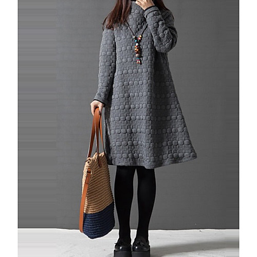 

Women's Shift Dress Knee Length Dress Wine Gray Black Long Sleeve Solid Color Patchwork Fall Spring Round Neck Casual Loose 2021 M L XL XXL