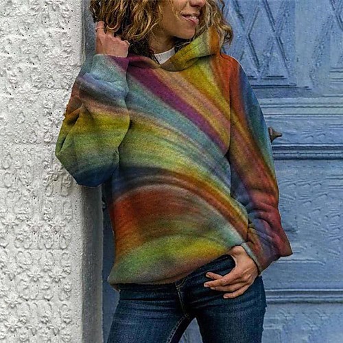 

Women's Hoodie Pullover Geometric Christmas Daily Casual Christmas Hoodies Sweatshirts Loose Rainbow