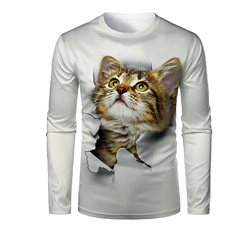 

Men's T shirt 3D Print Graphic 3D 3D Cartoon Animal Print Long Sleeve Daily Tops Chic & Modern Round Neck White