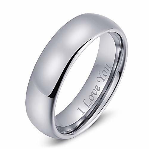 

tungsten carbide ring men women 6mm wedding band engagement ring comfort fit engraved 'i love you'