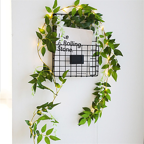 

1X 2M 20 LED Artificial Plants String Light Green Leaf With Flower Ivy Vine Fairy Light String Leaves Lamp Garland DIY Hanging Home Indoor Decor Lighting AA Battery Power (come without battery)