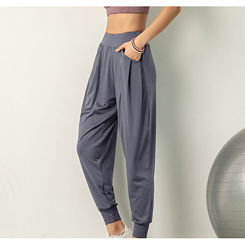 

Women's Sporty Comfort Loose Gym Yoga Sweatpants Pants Solid Colored Ankle-Length Pocket Patchwork High Waist Black Blushing Pink Gray