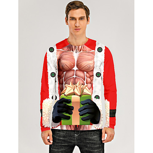 

Men's T shirt 3D Print Graphic 3D Print Long Sleeve Christmas Tops Red / White