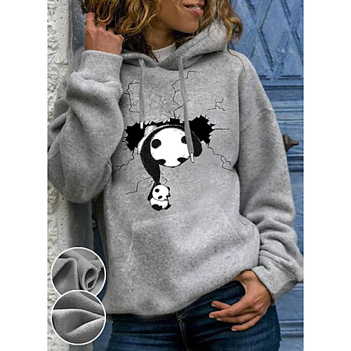 

Women's Hoodie Pullover Graphic 3D Panda Front Pocket Daily Basic Casual Hoodies Sweatshirts Gray / Fleece Lining