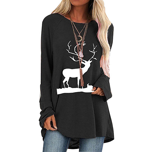 

Women's T Shirt Dress Tee Dress Short Mini Dress Blue Gray Khaki Green Black Red Long Sleeve Animal Print Fall Winter Round Neck Casual Christmas Loose 2021 S M L XL XXL 3XL / Cotton / Cotton