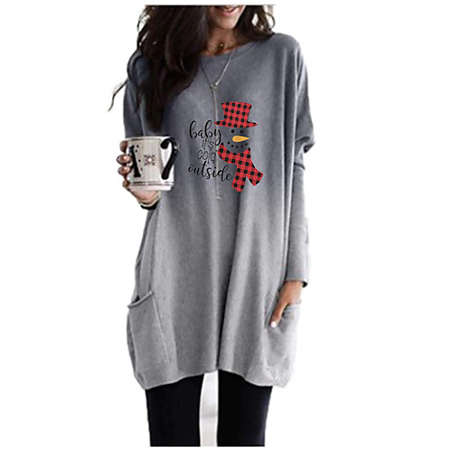 

Women's Christmas T shirt Color Gradient Graphic Snowman Long Sleeve Patchwork Print Round Neck Tops Christmas Basic Top Purple Red Green