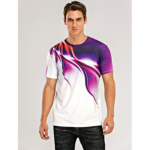 

Men's T shirt Shirt Graphic Abstract Print Short Sleeve Casual Tops Streetwear Exaggerated Round Neck Blue Purple Green / Summer