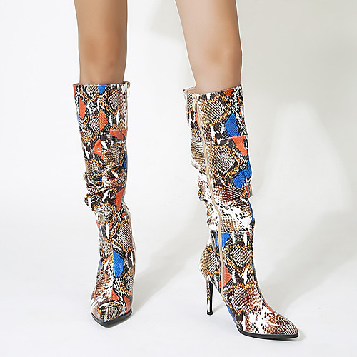 

Women's Boots Stiletto Heel Boots Animal Print Stiletto Heel Pointed Toe Knee High Boots Casual Daily Walking Shoes PU Rainbow