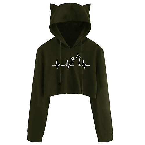 

Women's Hoodie Pullover Cat Graphic Cat Ear Daily Casual Hoodies Sweatshirts Green Black Red