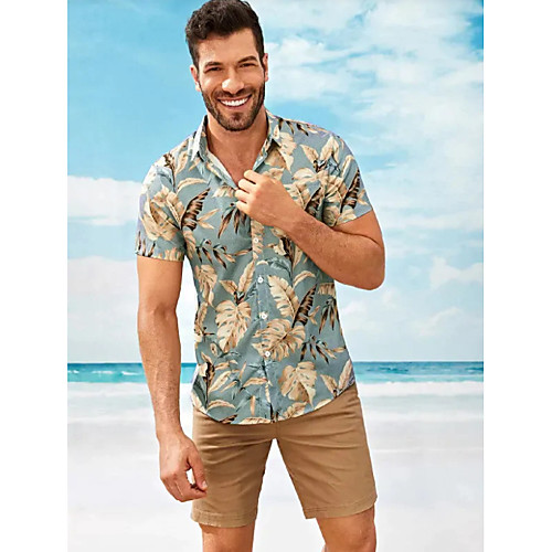 

Men's Shirt Other Prints Geometric Print Short Sleeve Daily Tops Beach Tropical Navy Blue