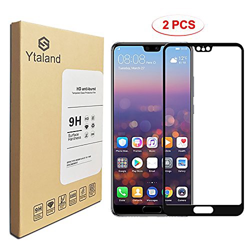 

[2 pack] huawei p20 pro screen protector, [ full coverage ] [0.3mm, 2.5d] [bubble-free] [9h hardness] [hd clear] tempered glass screen protector for huawei p20 pro (black)