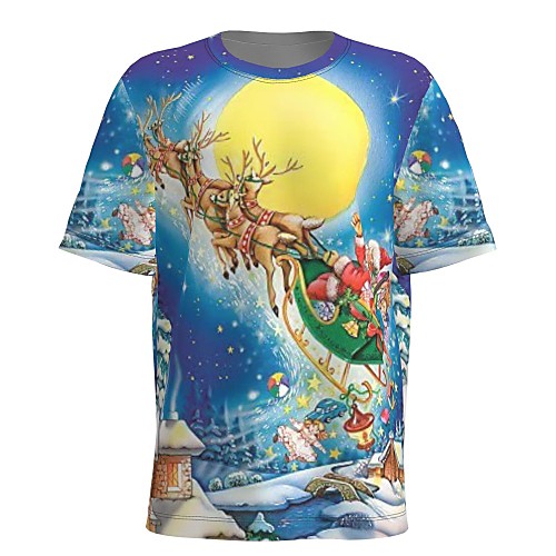 

Men's T shirt Shirt 3D Print Galaxy Graphic 3D Print Short Sleeve Christmas Tops Round Neck Blue