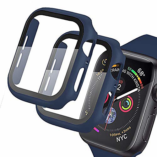 

[2 pack] case compatible For iWatch Apple Watch Series SE / 6/5/4/3/2/1 44 mm 40 mm 38 mm 42mm with tempered glass screen protector slim matte hard bumper full protection cover for iwatch(blue)