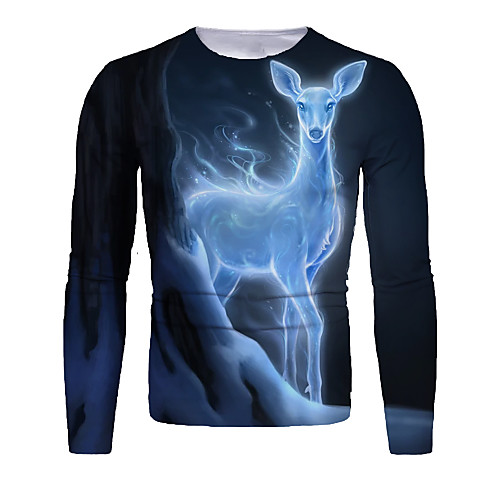 

Men's T shirt 3D Print Graphic 3D Animal Print Long Sleeve Christmas Tops Navy Blue