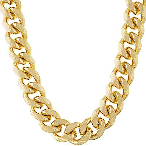 

cuban link chain 11mm round 24k gold plated thick necklace guaranteed for life 18 inches