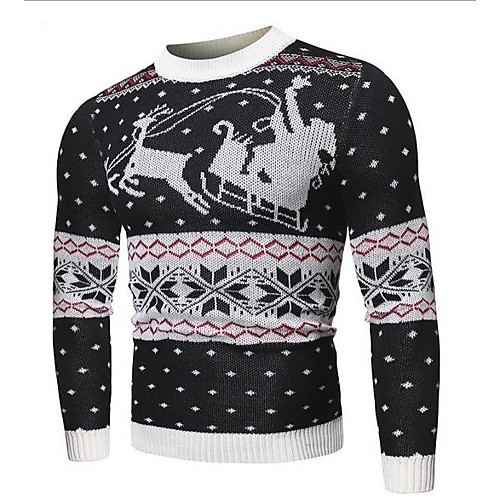 

Men's Christmas Animal Pullover Acrylic Fibers Long Sleeve Sweater Cardigans Crew Neck Winter Black