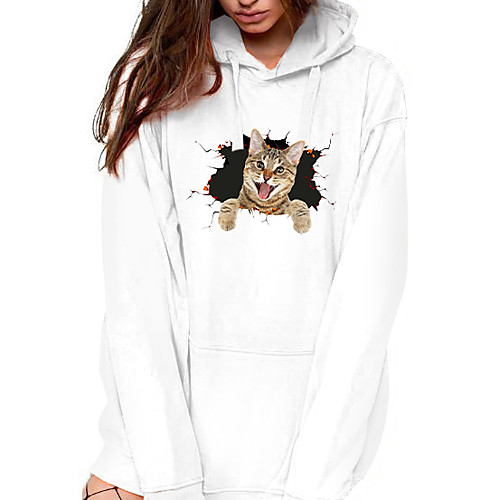

Women's Hoodie Pullover Cat Graphic 3D Front Pocket Daily Basic Casual Hoodies Sweatshirts White