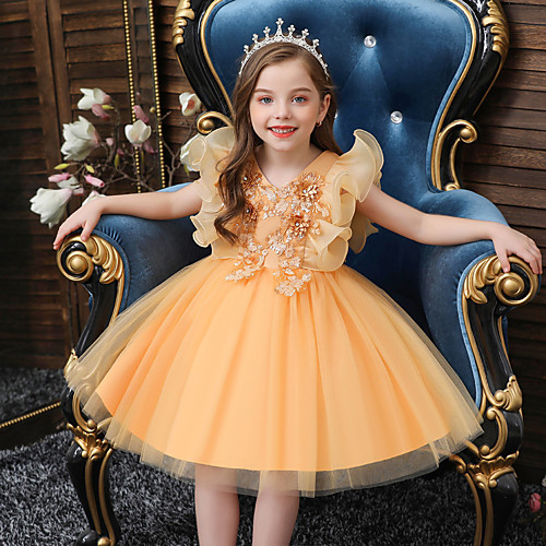 

Princess Flapper Dress Dress Party Costume Girls' Movie Cosplay Cosplay Costume Party Purple Yellow Red Dress Christmas Children's Day New Year Polyester Organza