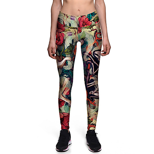 

Women's Sporty Comfort Sports Gym Yoga Leggings Pants Patterned Flower Ankle-Length Print Rainbow