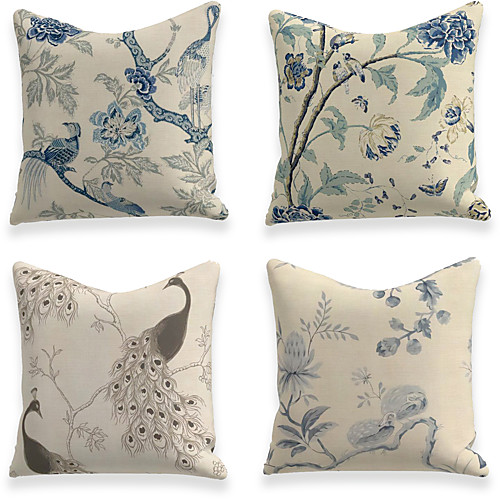 

Cushion Cover 4PCS Faux Linen Soft Decorative Square Throw Pillow Cover Cushion Case Pillowcase For Sofa Bedroom 45 x 45 cm (18 x 18 Inch) Superior Quality Mashine Washable Peacock Flower